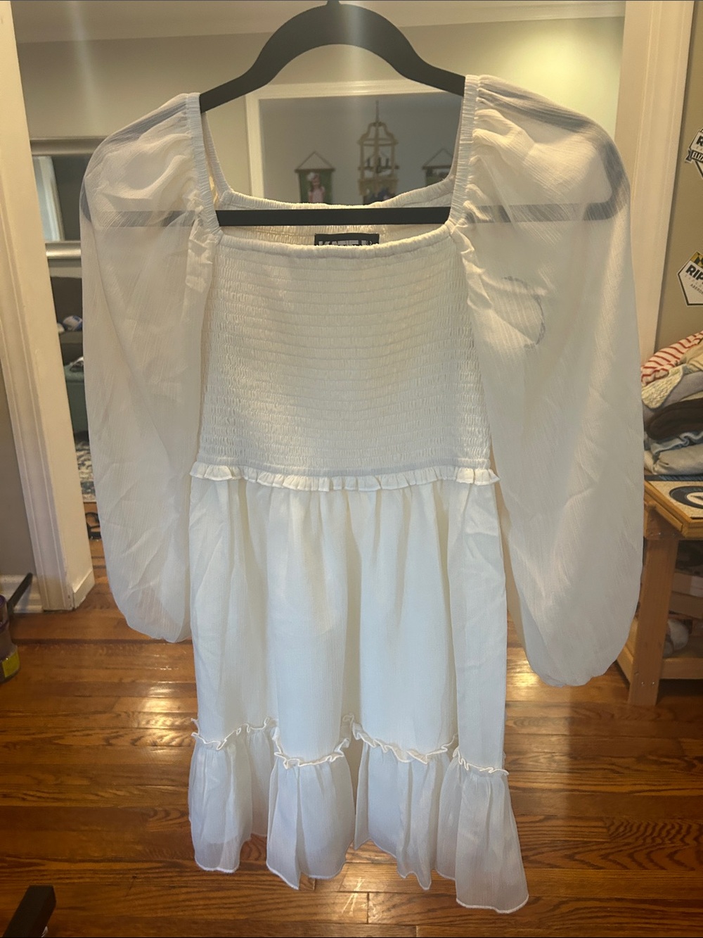 Katie J NYC White Smocked Puff-Sleeve Tiered Kids Dress